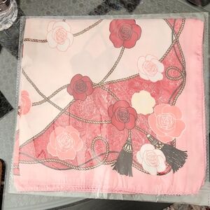 Chic Pink Floral Scarf with Tassels